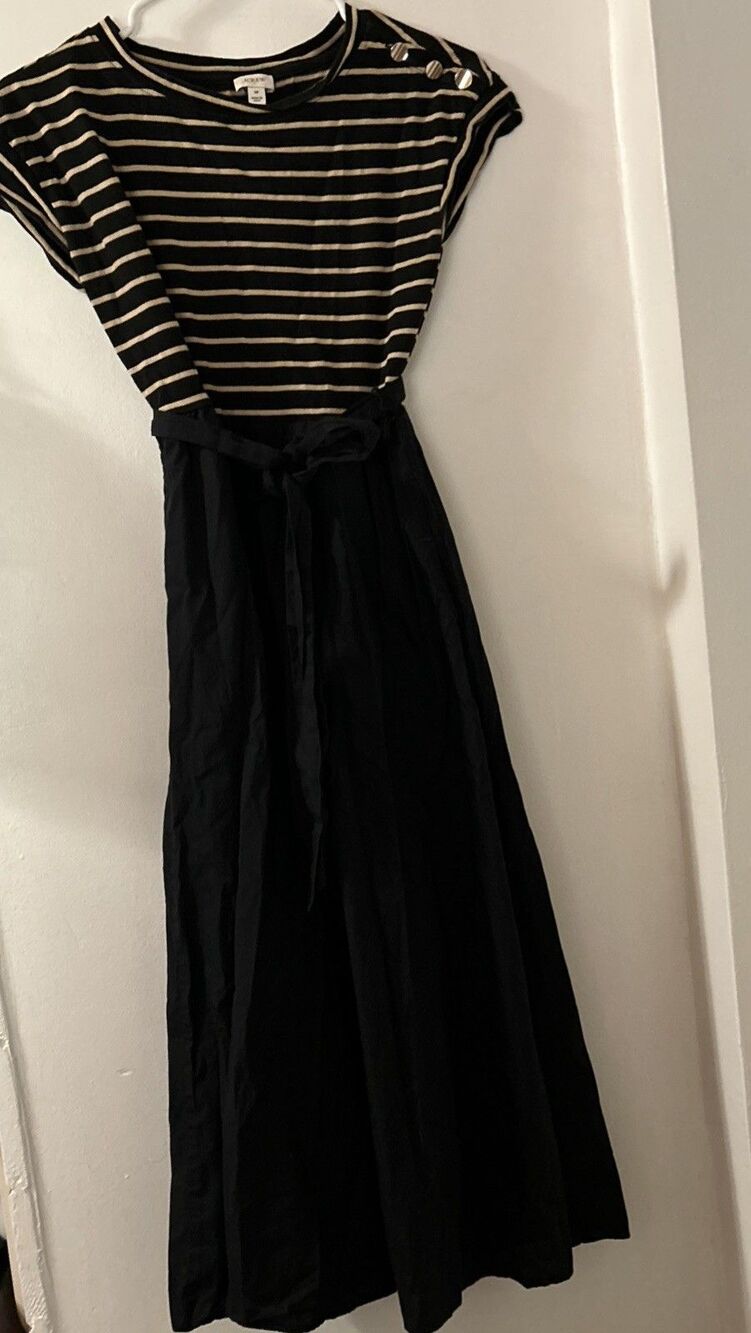 J Crew Factory SP Striped Maxi Dress Thin sash Waist Full Skirt Preppy Coastal